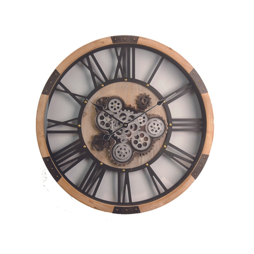 Wood & Iron Clock with Moving Parts 68cm image 0